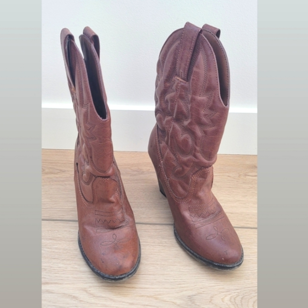 MIA Brown Vegan Heeled Cowboy Boots